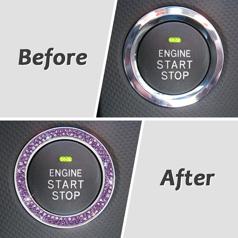 ToBeQueen Purple Car Bling Ring  Diamond Rhinestone Push Start Emblem Sticker  Interior Crystal Car Decor Bling Car Accessories(Purple) - Image 2